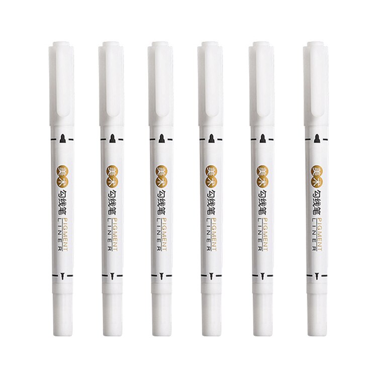 6Pcs/Set Art Marker Waterproof Permanent Dual Tip 0.5/1.0 mm Nib Black Blue Red Art Marker Pens Student School Office Stationery: 6 Pcs Black Set