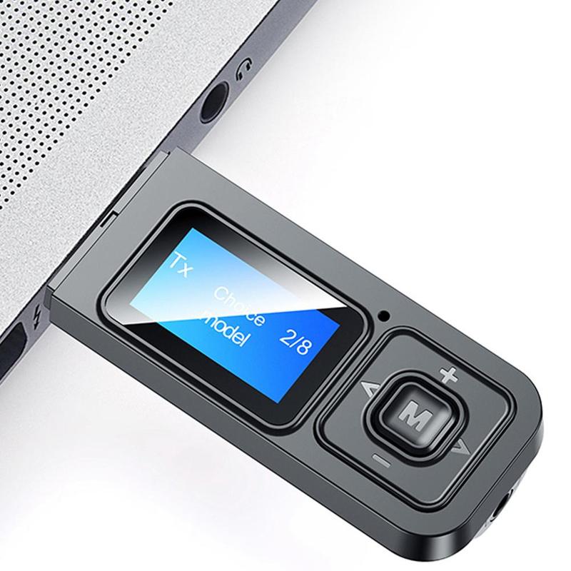 3in1 T12 Wireless USB Bluetooth 5.0 Audio Transmitter Receiver with LCD Display Mic for PC