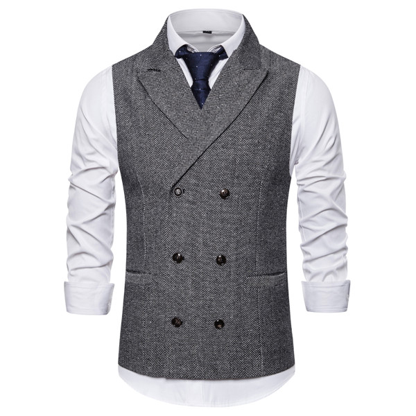 Men's Classic Slim Fit Chain Vest Brand Double Breasted Vest Waistcoat Men Wedding Business Casual Tuxedo Vests Gilet: lightgray / XXXL