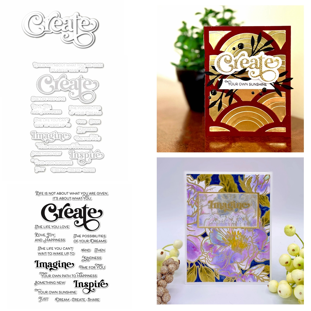 Metallskärverktyg/transparent stämpel skapa föreställ dig inspirera vänlighet gör-det-själv-pyssel kort albumtillverkning scrapbooking stencil