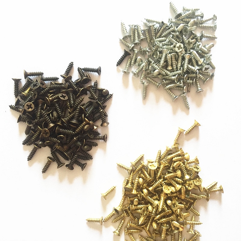 Maxmix 100 stk 2*5mm 2*6mm 2*8mm 2*10mm flathodet skrue snekker liten skrue møbler treboks maskinvare tilbehør