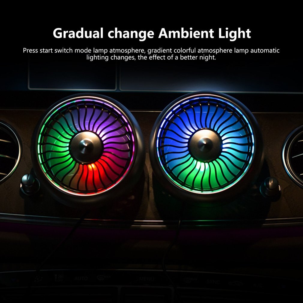 Car usb Fan 360 Degree Rotatable LED Lights USB Power Car Auto Powerful Cooling Air Fan For Car Air Vent Mounted