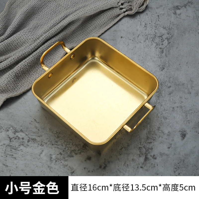 Two Ear Stainless Steel Square Food Trays Fruit Snacks Plates DIY Baking Tools Flat Fry Pan Trays for Kitchen: Blue