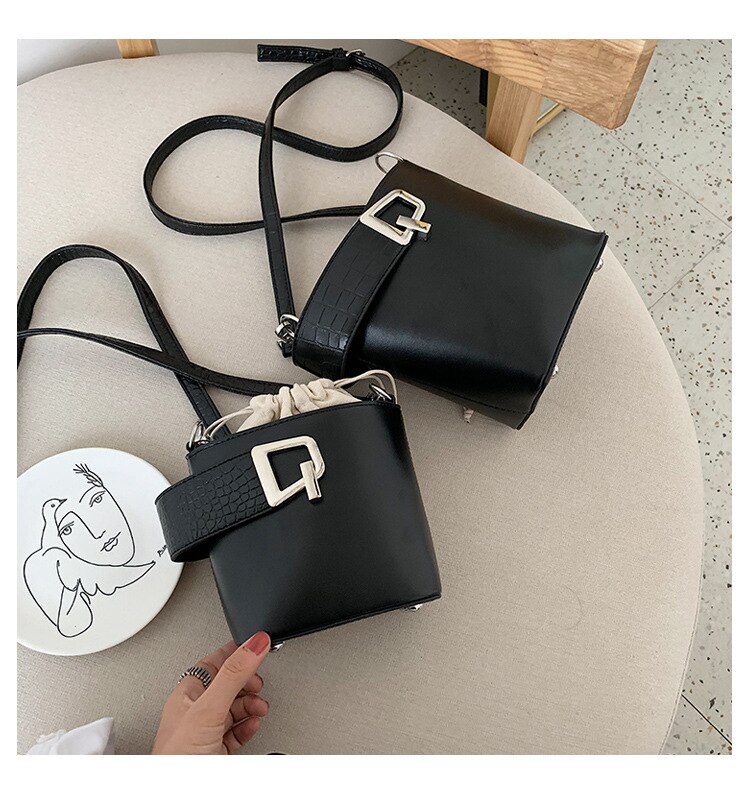 Bucket bag för kvinnor pu läder axelväskor kvinnliga crossbody väskor sommar trend handväskor och väskor: Svart / S -16 lx 14 hx 8 wcm