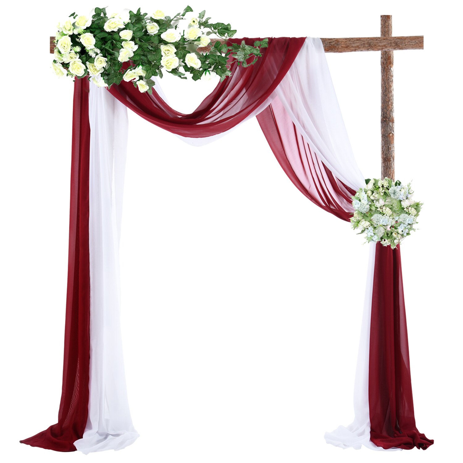 Bruiloft Boog Draperen Stof Chiffon Stof Draperie Bruiloft Decoraties Voor Ceremonie Archway Partij Plafond Achtergrond: 1White and 1Wine Red