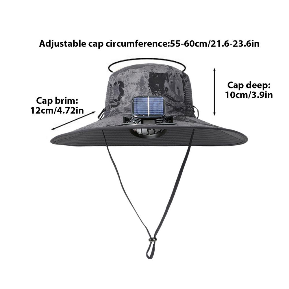 Fischerhut mit Solarventilator, wiederaufladbarer Sonnenhut mit Solarventilator, leichte Angelhüte, breite Krempe, draussen-Sonnenschutz zum Wandern: Weiß