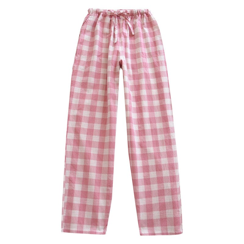 Pantalon de pyjama en coton délavé pour homme et femme, vêtement léger, taille élastique, à carreaux, bas amples et confortables, printemps/été