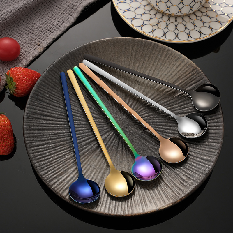 304 kaffeskjeer i rustfritt stål, iskremskje, juice, te, metallskjeer, røreskje, servise, langt skaft, teskje, dessertskje