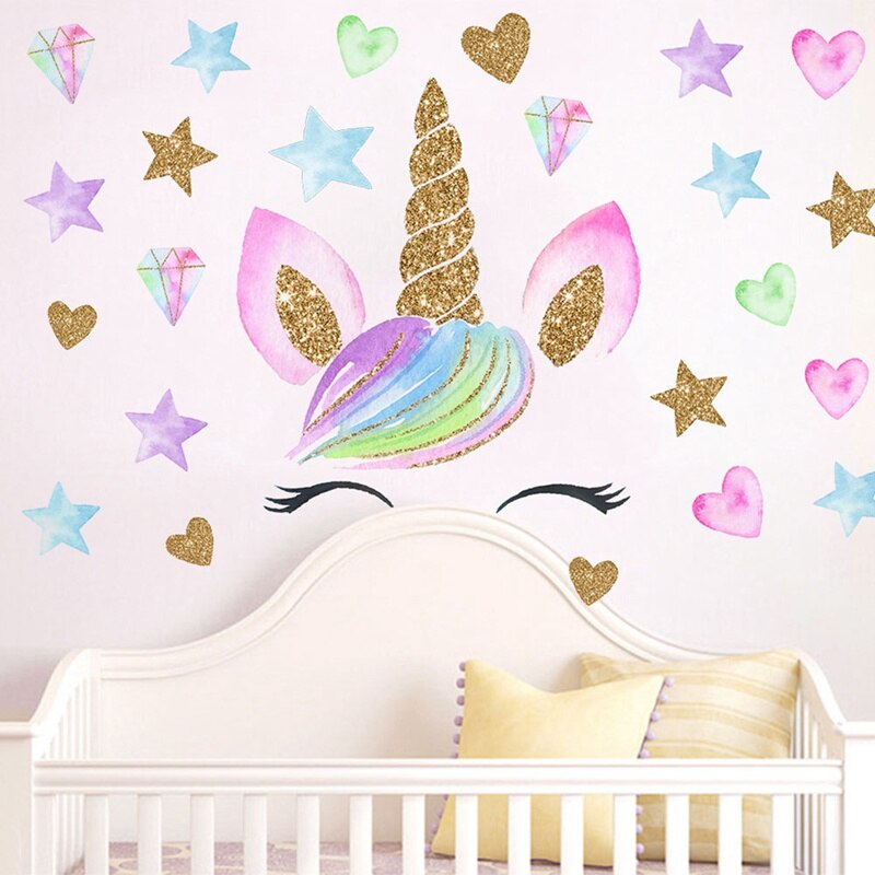 Glød i mørket stjerner wallstickers til børn baby soveværelse loft boligindretning lysende stjerner enhjørning wallstickers
