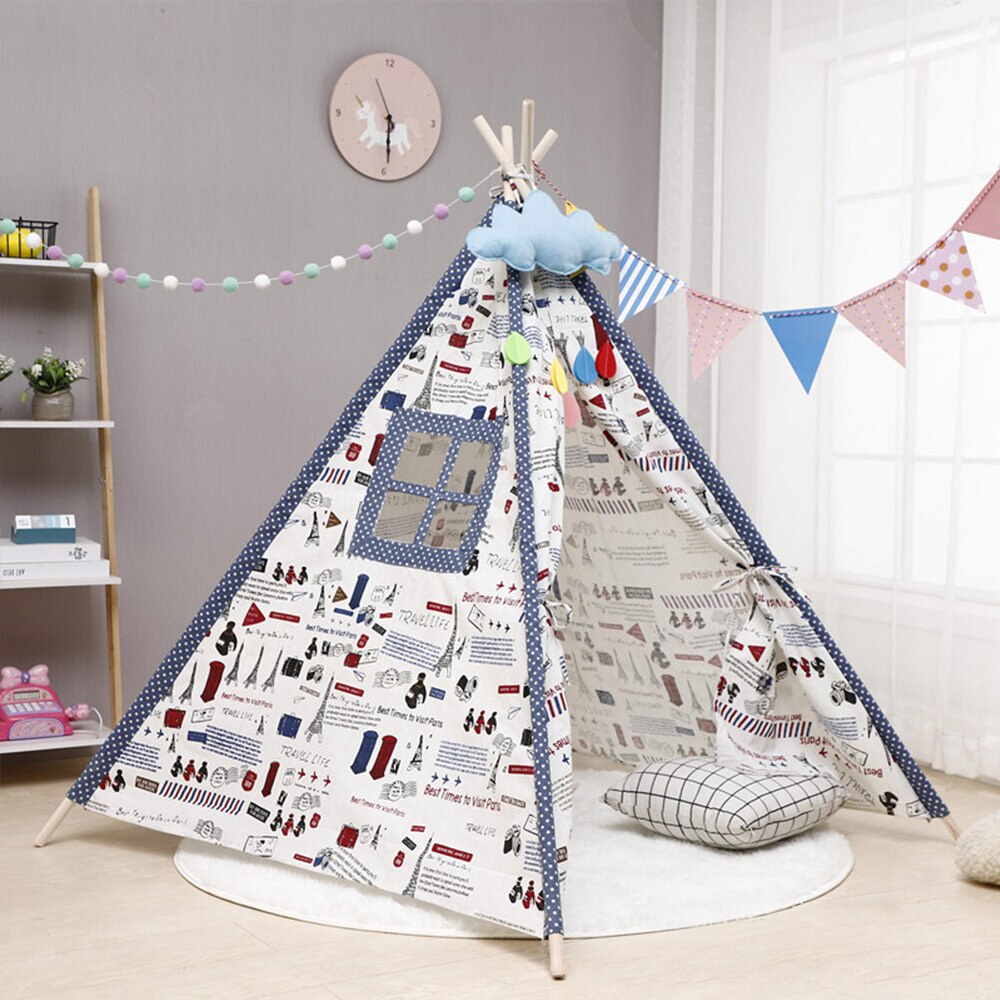 1.35M Large Teepee Tent Cotton Canvas Wigwam Children&#39;s Tent Kids Play House Girls Game House India Triangle Tent Room Decor: WJ3688L