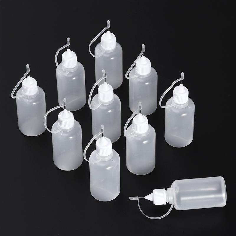 Botella vacía de plástico con cuentagotas, aplicador de punta de aguja, herramienta de Quilling DIY, contenedor de líquido exprimible de precisión, 30ml, 10 Uds.