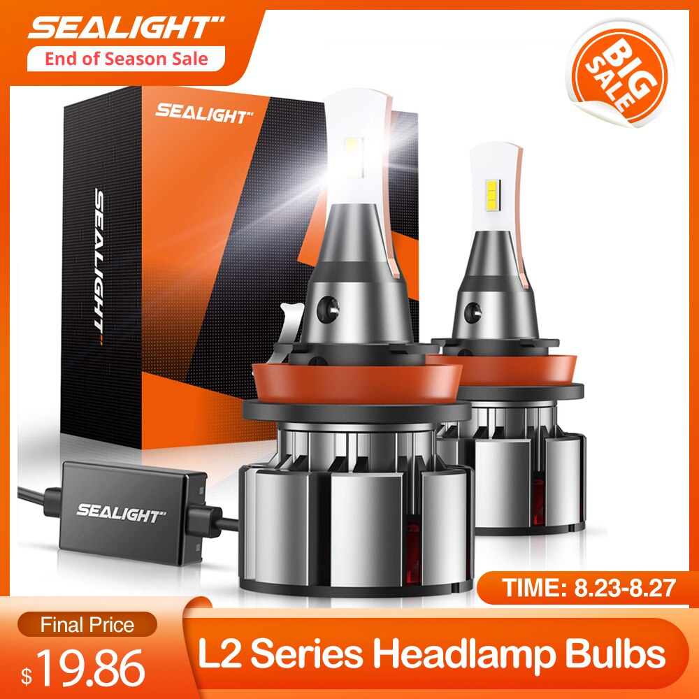 SEALIGHT-bombillas de faro LED, luz de haz bajo, iluminación de 6000 grados, Canbus, libre de errores, 15000lm, 360 K, serie L2, H11, H8, H9, 2 uds.