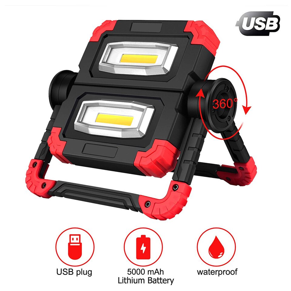 LED Emergency Light 2000lm Folding Portable Flood light Camping Tent Light Rechargeable Power Bank Outdoor Rotation Work Lamp