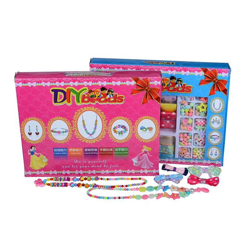 Stor boks barnas perle leker diy håndlaget perler løse perler håndverk gjør armbånd halskjede smykker jenteleketøy