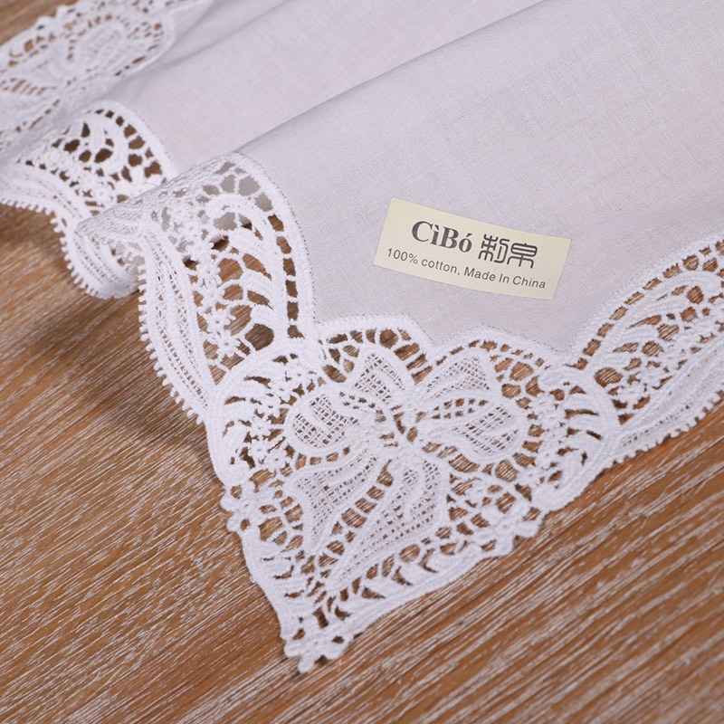 D607: White premium cotton lace handkerchiefs blank crochet hankies for women/ladies wedding