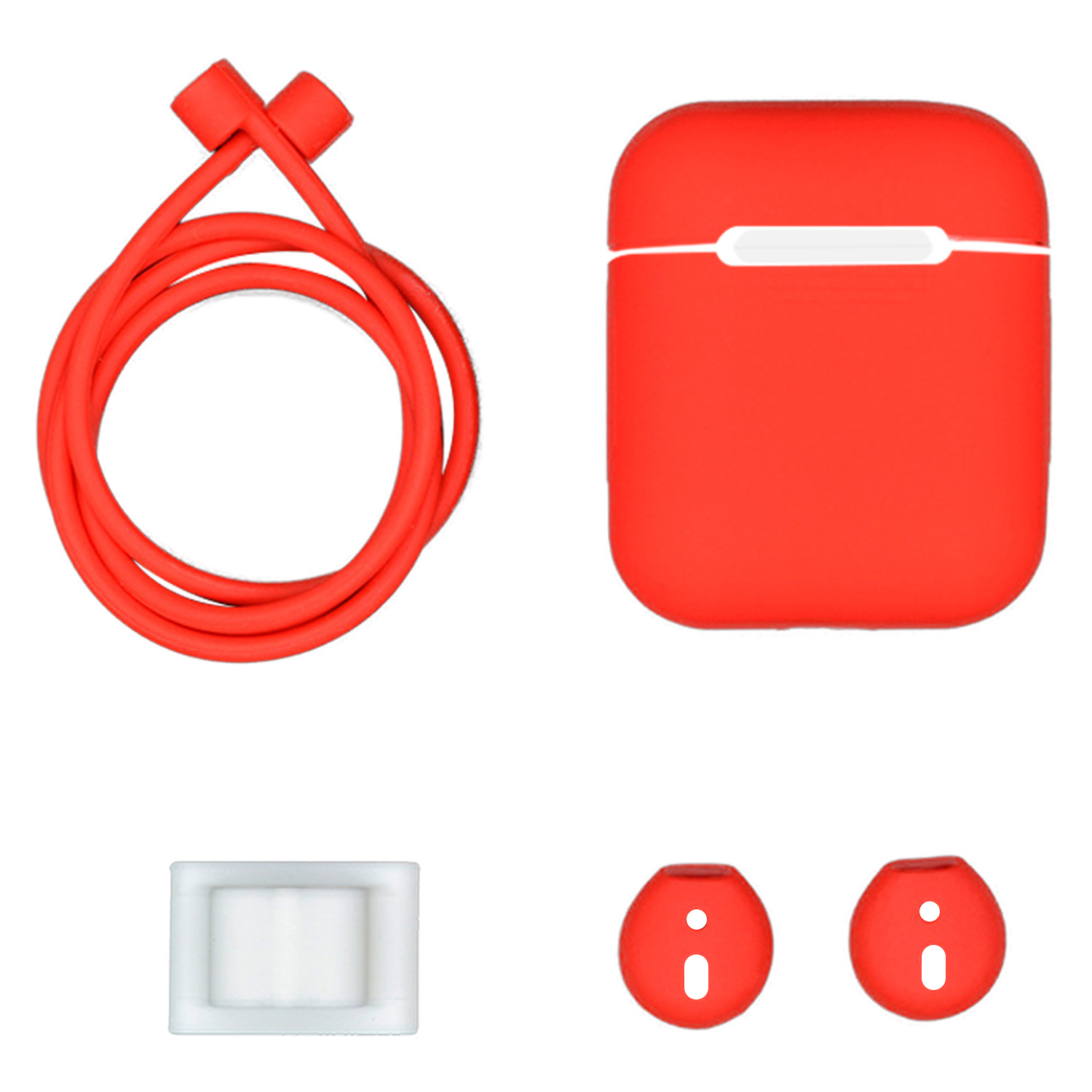 Besegad 4 in 1 Draadloze Oortelefoon Case Cover Pouch Horlogeband Houder anti-verloren Band Oordopje voor Apple AirPods Air pods Accessoires: Red