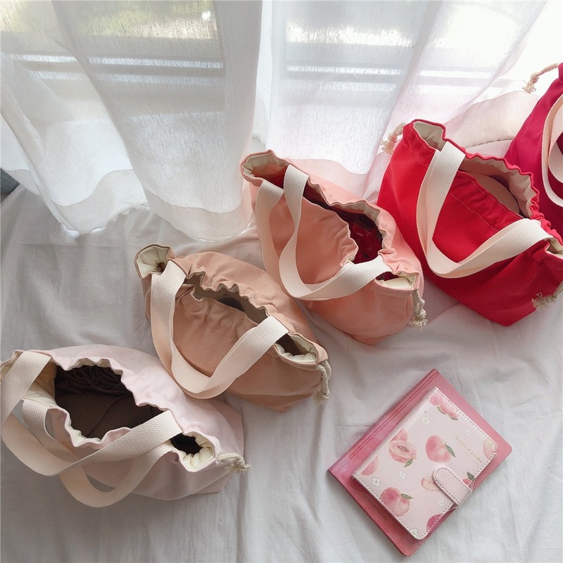 Trekkoord Tassen Vrouwen Casual Solid Canvas Handtassen Pouch Mini Draagbare Schouder Purse Koreaanse Stijl Ulzzang Vintage Harajuku Chic