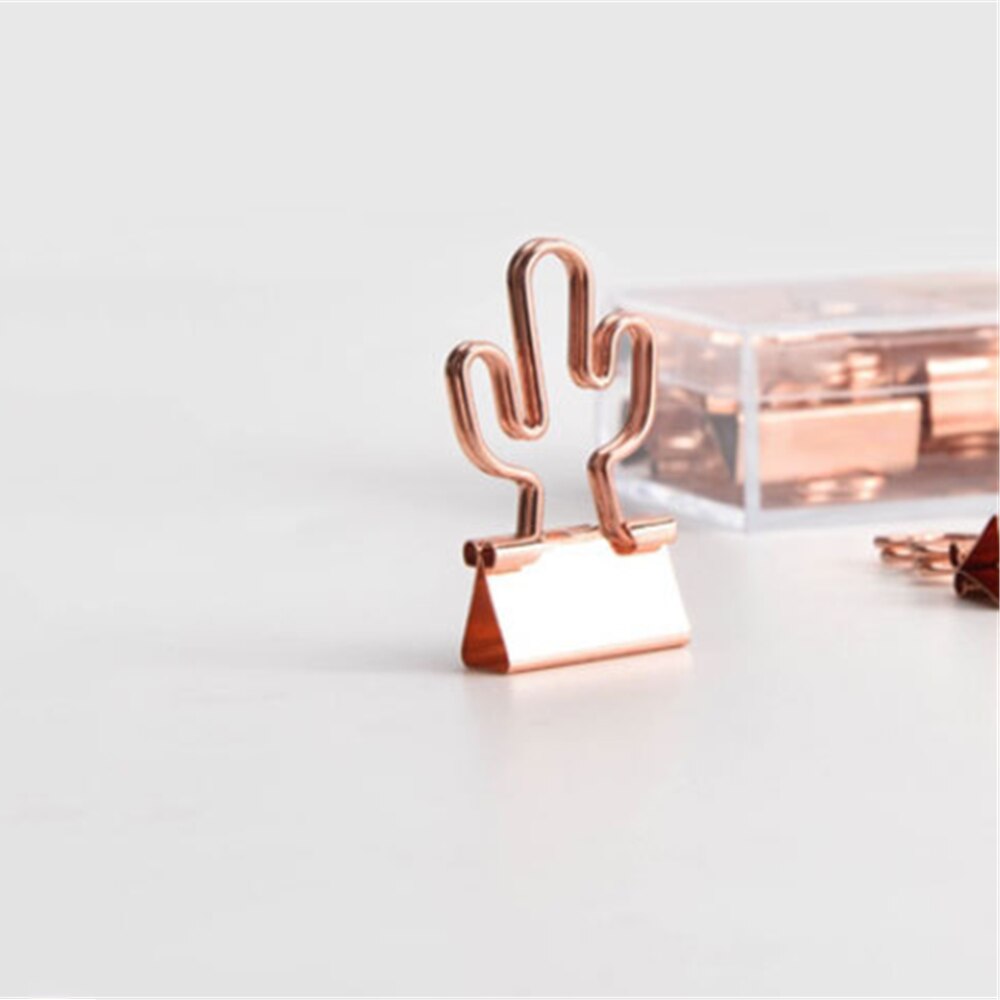10pcs Cute Binder Clips Cat Hollow Out Cactus Penguin Shape Metal Binder Clamp Bookmark Kawaii Stationery School Office Supplies: cactus