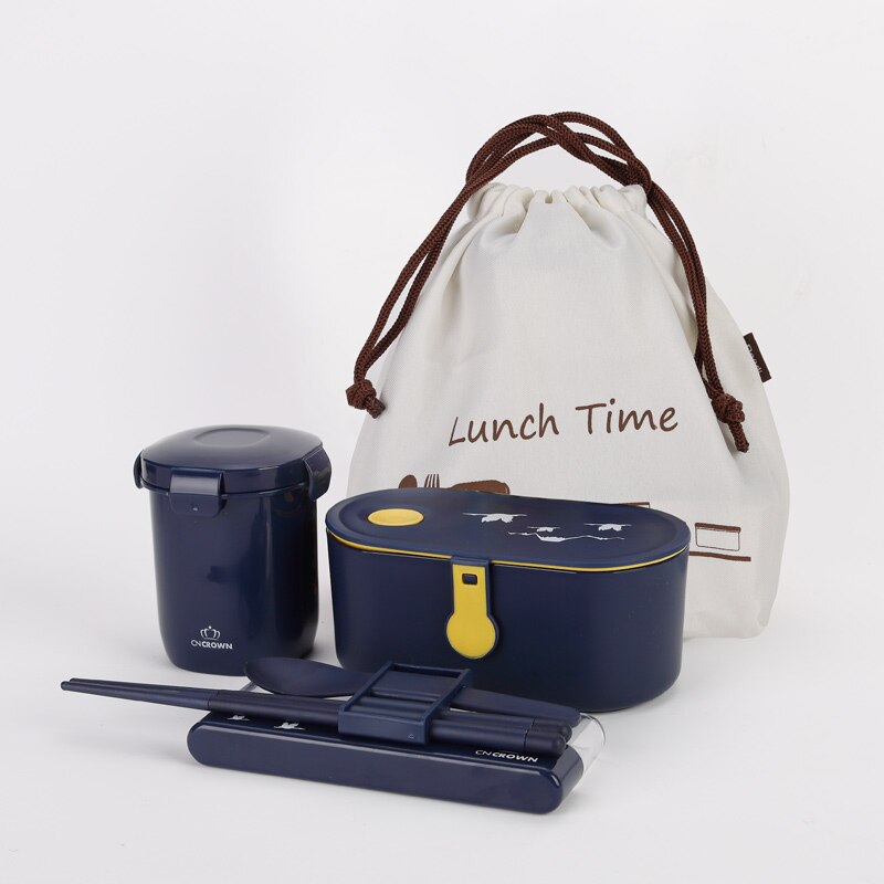 ONEUP Japanese Style Lunch Box Eco-friendly Bento Box Leakproof Food Container Microwavable Thermo Container For Food: Blue four-piece Set