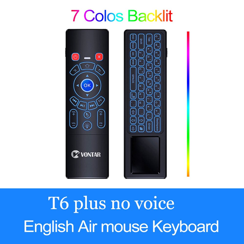 2.4G Air mouse Mini Wireless keyboard Backlit Remote Control with Touchpad Optional 7 Color Backlight for Android TV Box/Mini PC: T6 Plus EN backlit