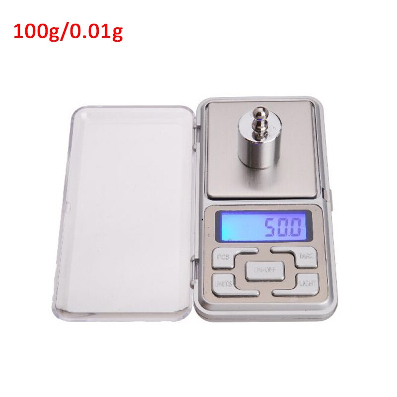 Mini échelle numérique, pochette électrique de haute précision, rétro-éclairage, pour bijoux, poids en grammes, pour la cuisine, 1 pièce, 100/200/300g 500/0.01g: ABS 100g 0.01g
