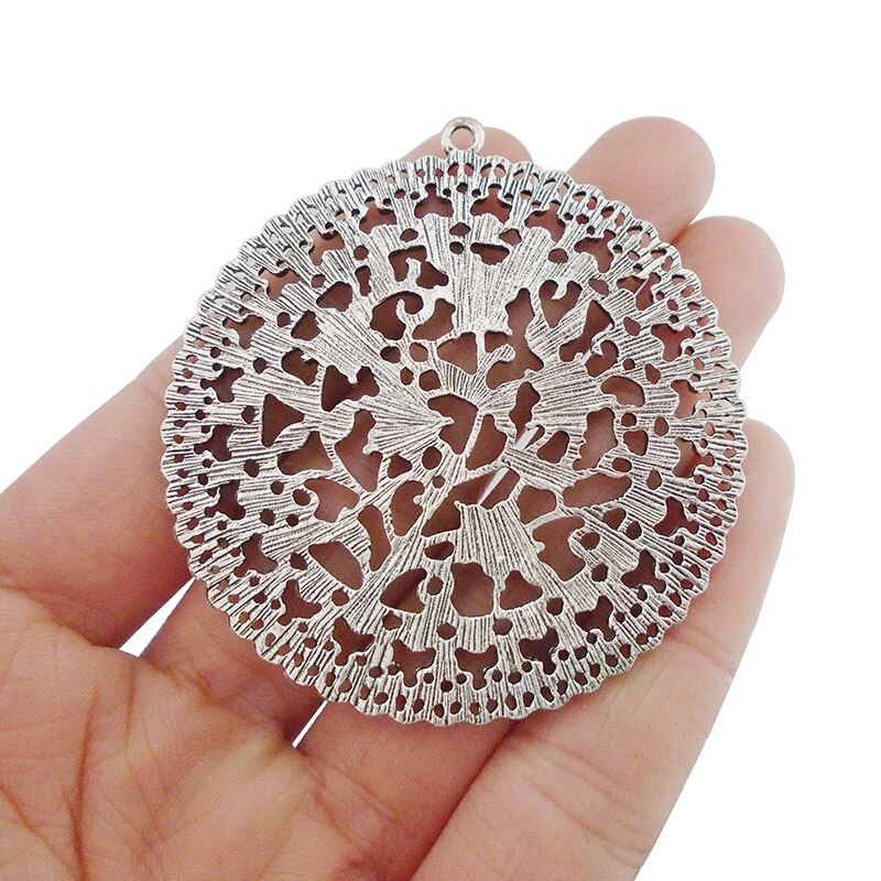 ZXZ 2pcs Grande Círculo Flor Filigrana Encantos Rodada Pingentes para Colar Jewelry Making Achados 55mm