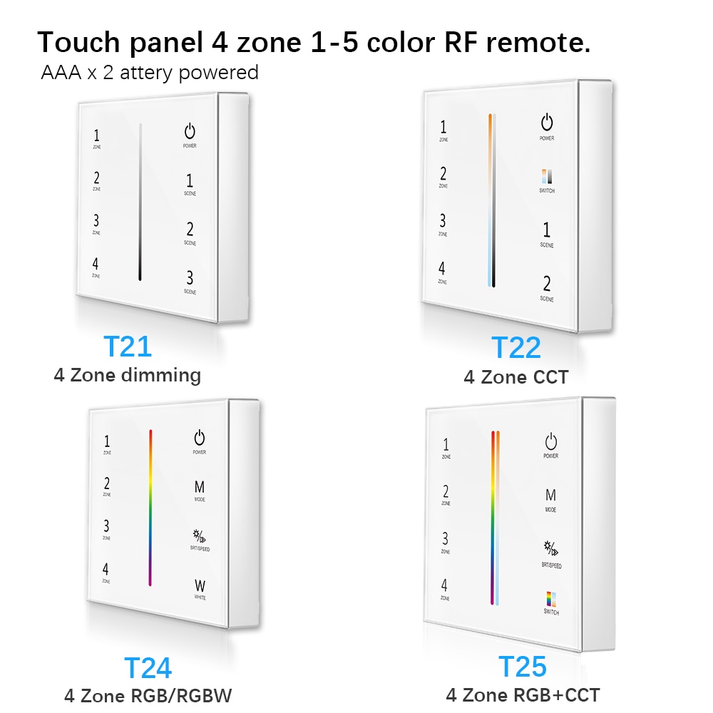 2,4g T21/T22/T24/T25 4 Zone Clever berühren Tafel fernbedienung LED Dimmer dimmen/RGB /RGBW/RGB + CCT Helligkeit LED Regler für LED streifen