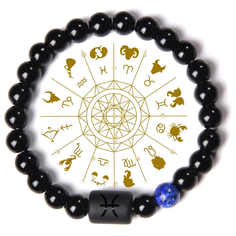 8mm naturlige svarte onykssteiner stjernetegn armbånd horoskop armbånd for kvinner menn vennskapssmykker