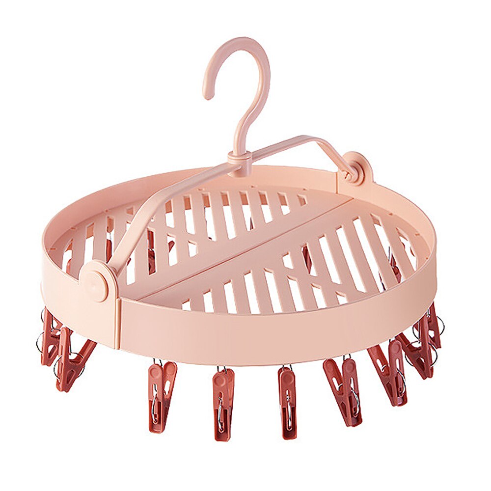 Plastic Foldable Laundry Rack Multifunction Round Sock Clothes Dryer Hanger Windproof Underwear Drying Rack Shoes Holder Home: Red