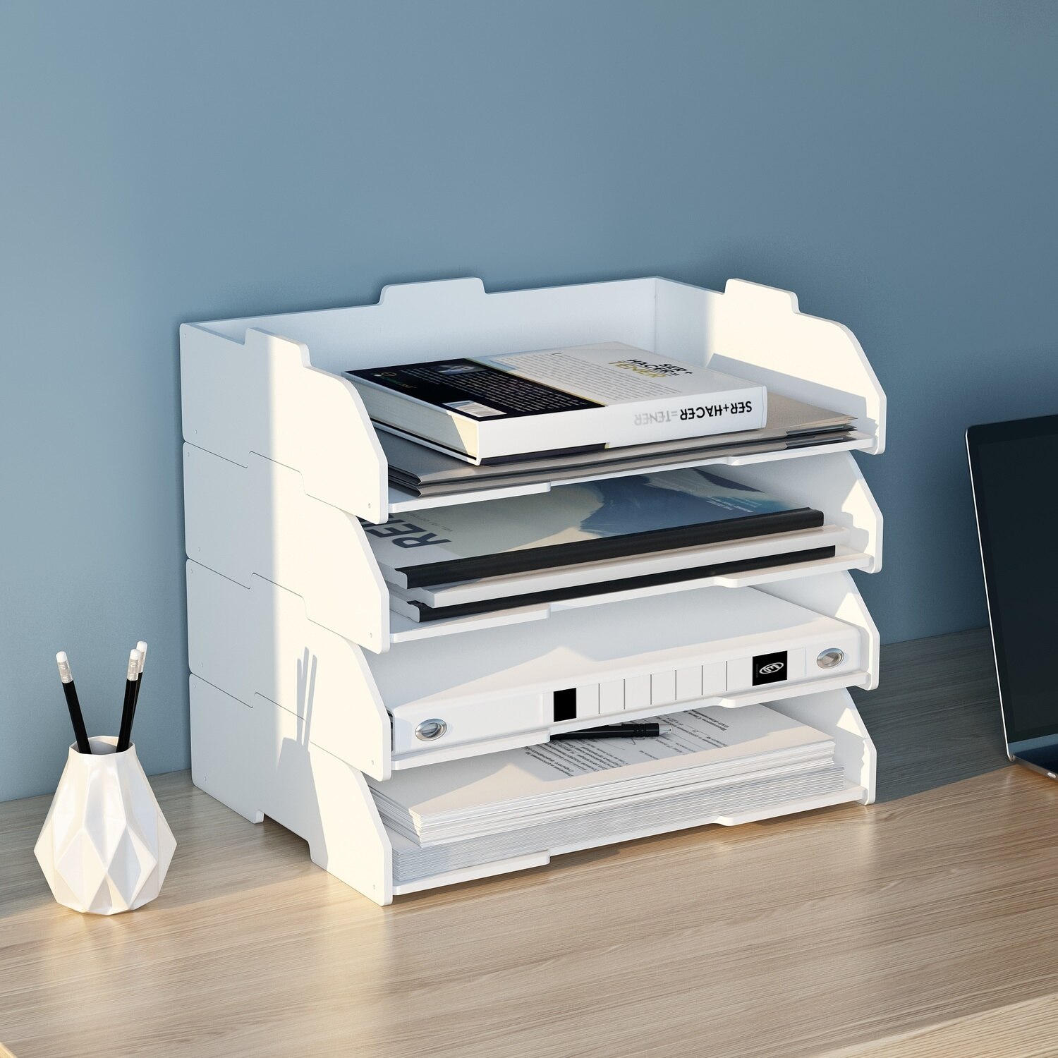 Multi-layer Superimpose Desktop File Tray Organizer A4 Document Paper Organizer Rack Holder Office Stationery Storage Box