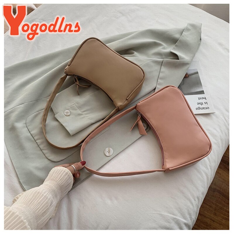 Yogodlns Retro Subaxillary Baguette Bag For Women Solid Color Shoulder Bag Portable purse Ladies Casual Mini Bag