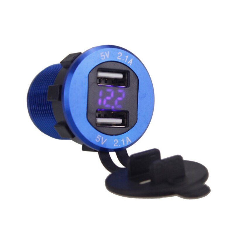Aluminium 4.2A Dual Port Usb Lader Stopcontact Adapter Met Led Digitale Voltmeter Voor Telefoons Gps Auto Moto Atv Rv-: Blue