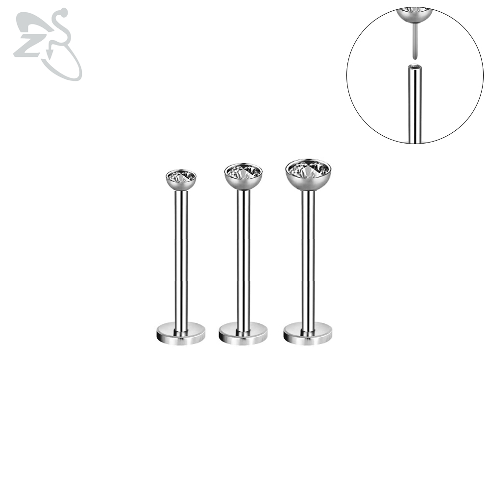 Zs 3 Stks/partij Cz Crystal Lip Piercing Set 6/8/10/12Mm Rvs Monroe Labret ringen Oor Tragus Helix Piercings Sieraden 16G: 18-12mm Silver