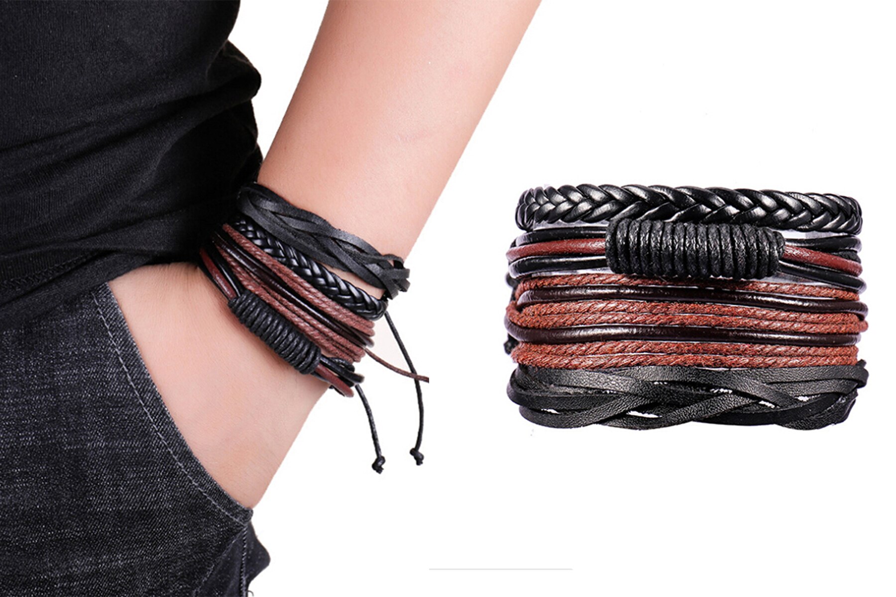 arrived Charm Leather Men's Bracelets Popular boys DIY Handmade Cross Bracelets