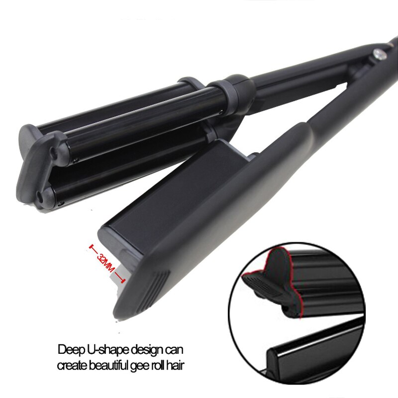 TOHUAN – fer à friser en céramique à Triple ondulation, appareil à friser les cheveux, grande vague profonde, écran LCD, style à boucler rapidement