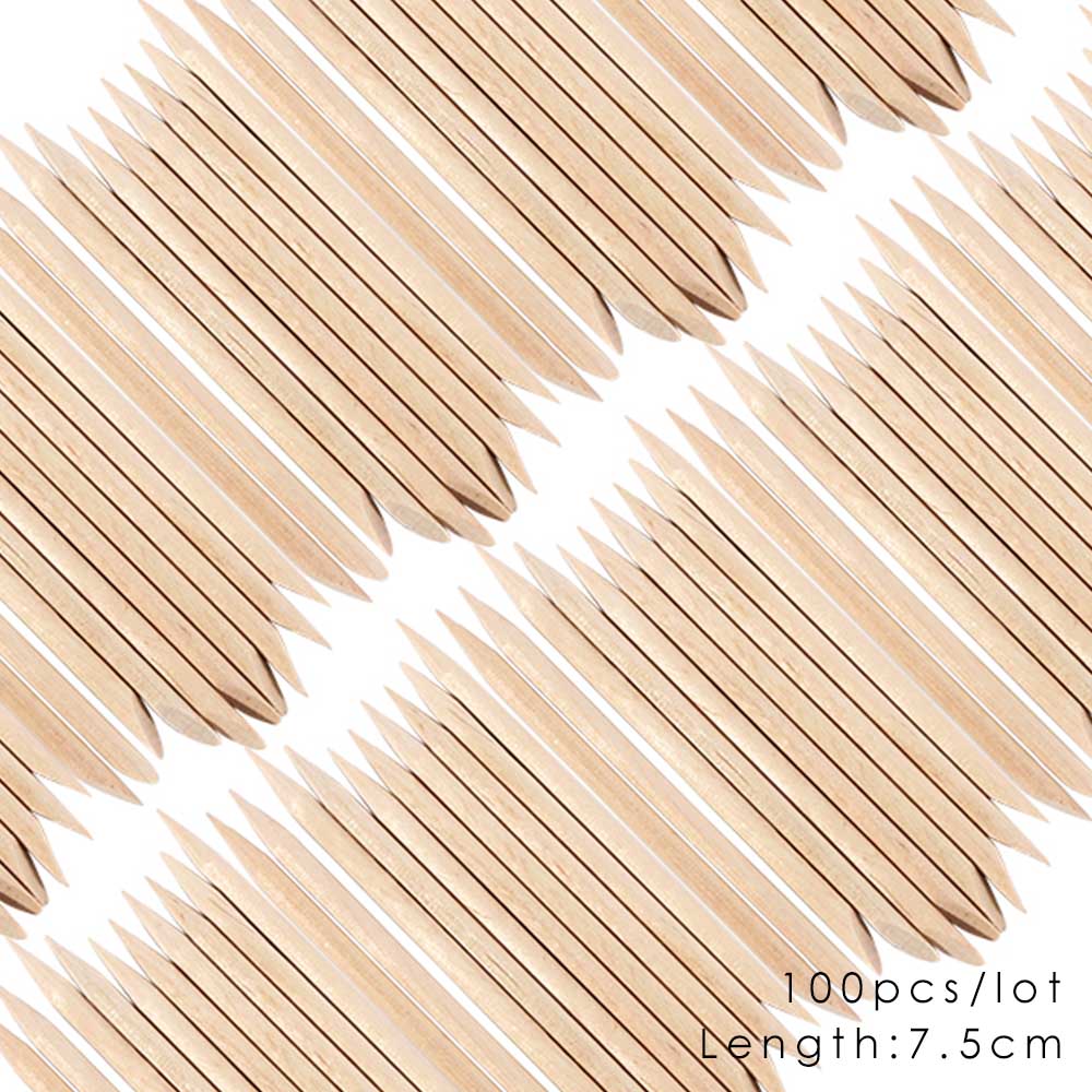 3 typer trä nagelvård verktyg orange pinne för nagelband pusher remover klistermärke strass plockare manikyr pedikyr set  sa709: 100 st s