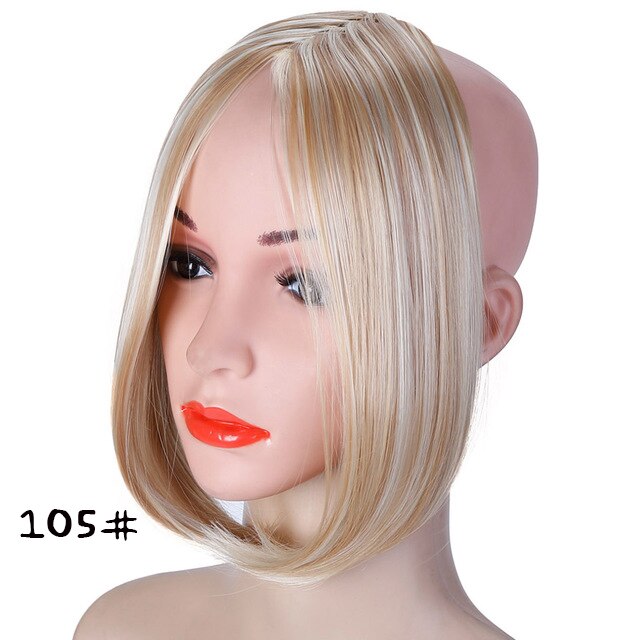 MANWEI longue frange Clip sur les cheveux avant Bang deux côtés frange Extension de cheveux naturel résistant à la chaleur synthétique frange morceau de cheveux: 4/27HL