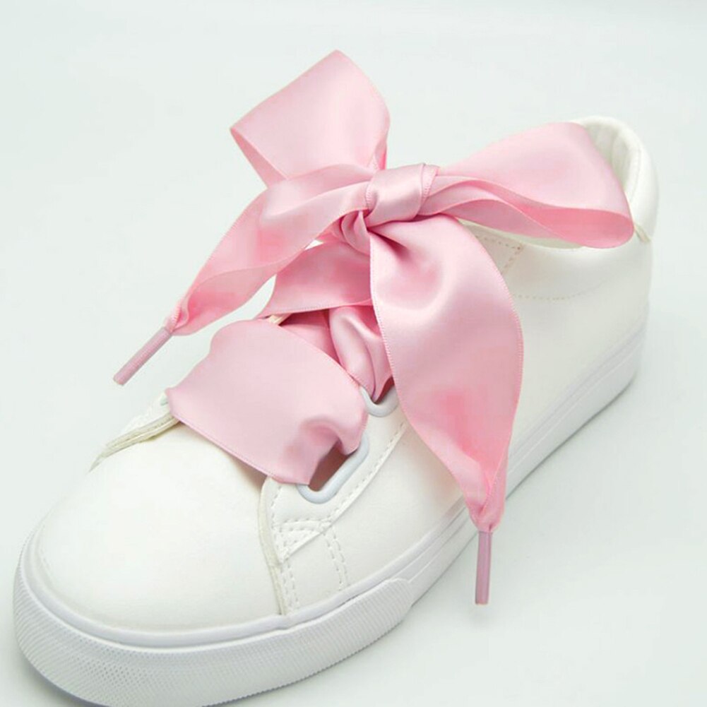 1 paar Satin- Seidenband Schnürsenkel Weiß Sneaker Schuhe Spitze Leinwand Schnürsenkel 4cm Breite 90cm Länge Schnürsenkel