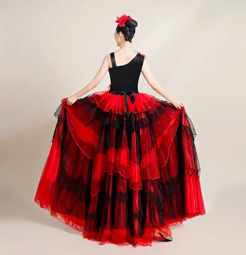 Plus Size Spanish Flamenco Dress Female Belly Dance Dress Gorgeous Stage Performance Team Wear Gypsy Costume