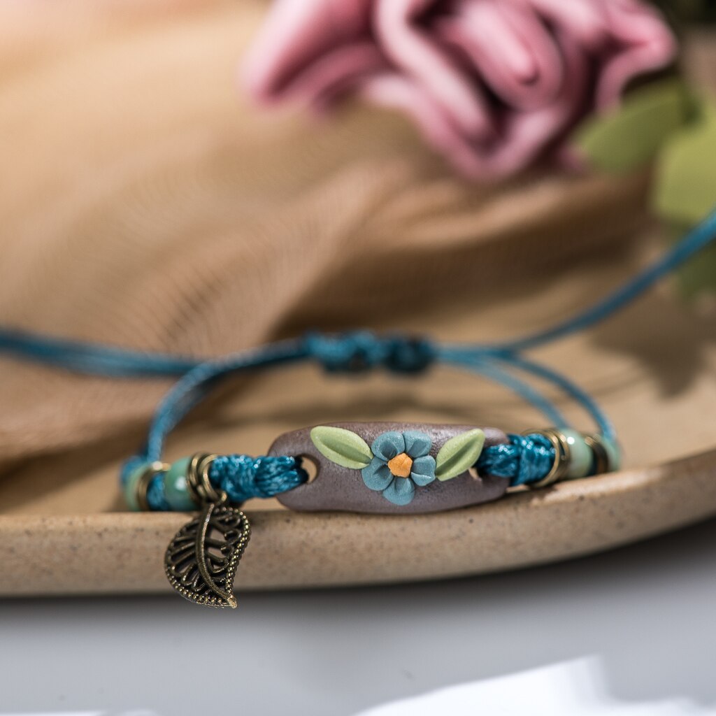 Forest Series Plant hand-kneaded Ceramic Adjustable DIY Bracelet For Women Jewelry #CZ501