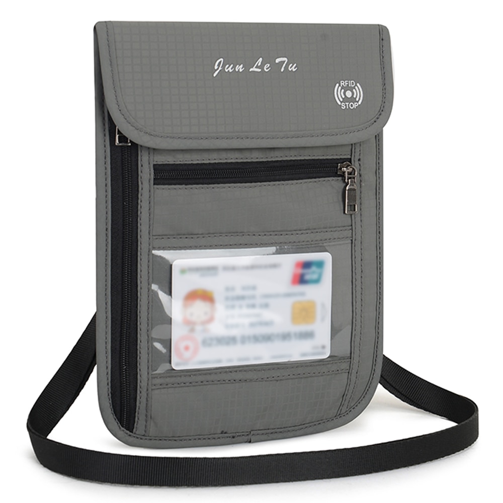 Nakkepose rejsetaske nakke tegnebog med rfid blokerende pasholder dokument organisator taske kort taske til mænd kvinder