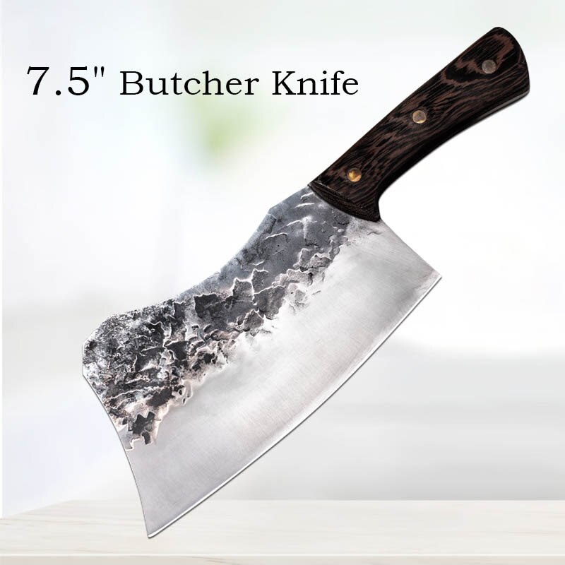 Sharp Volledige Tang Handgemaakte Chef Mes Hamer Keuken Slager Zware Slager Mes High-Carbon Bekleed Staal Keuken Cleaver mes: Butcher Knife