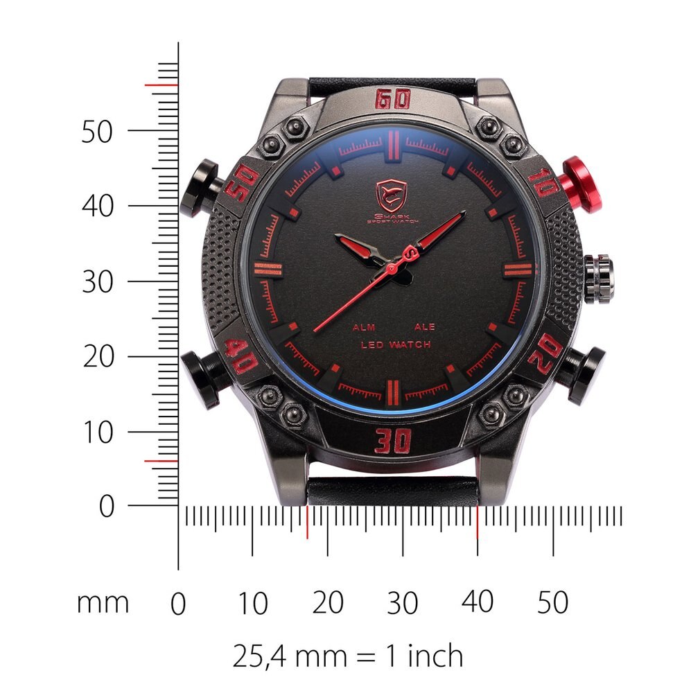 Desh 039 leren riem met rode led dubbele display quartz horloge polshorloge vrijetijdshorloge handdecoratie prachtig heren quartz horloge