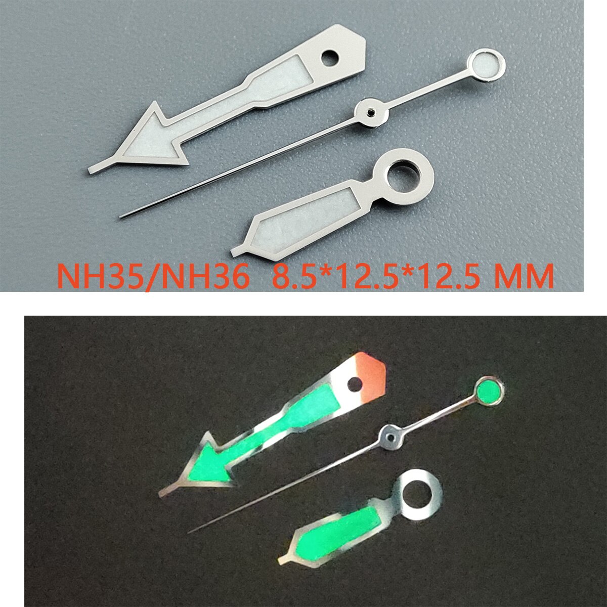 Horloge Accessoires Horloge Pointer NH35 Handen Zilveren Handen Groen Super Lichtgevende, Geschikt Voor NH35, NH36 Beweging NO.33