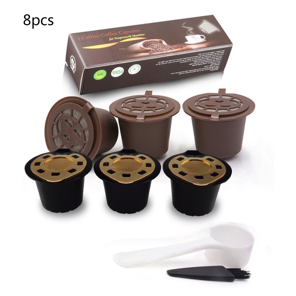 Gjenbrukbar kapsel til nespresso kaffemaskin påfyllbar filter essenza, essenza krups, u, umilk, citiz lattissima +: brunt og måke