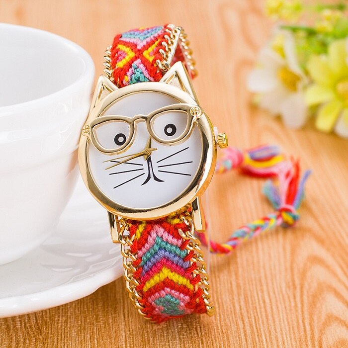 Montre Bracelet exquis pour femmes et filles, lunettes pour visage, en laine tressée de Style ethnique, Style à la , manuelle