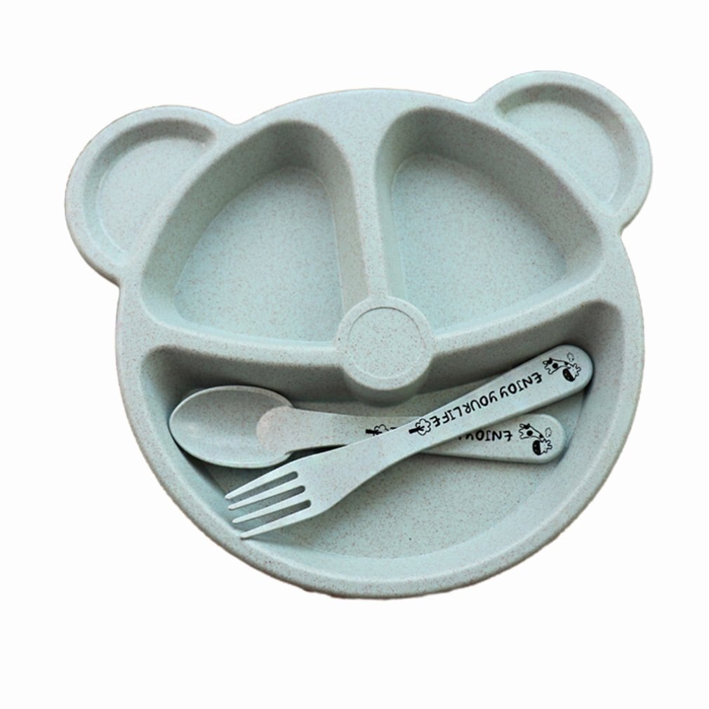 Plato de cena de fibra de bambú de 4 colores plato de comedor dividido bandeja de aperitivos de dibujos animados bonitos platos de desayuno vajilla de cocina 15x24cm: Blue-E