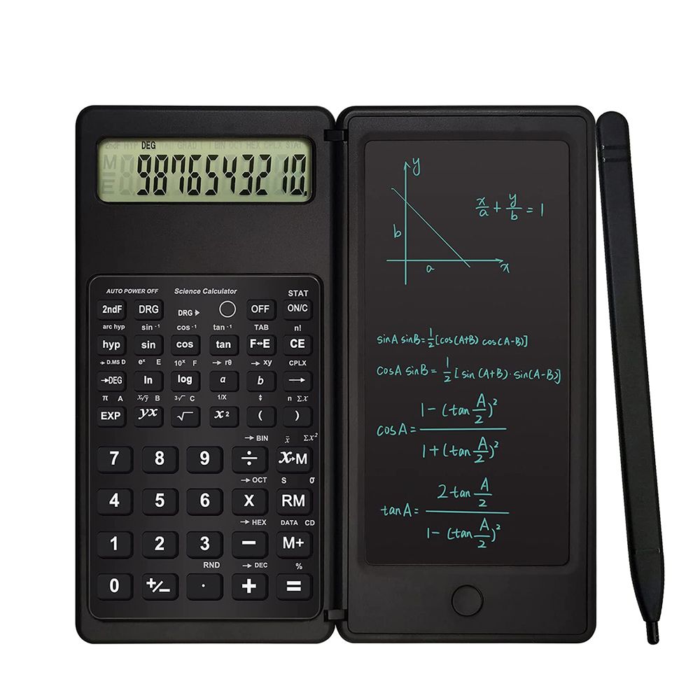 1Pc Foldable Large Display Scientific Calculator E-writer Digital Drawing Pad with Stylus Pen LCD Math Calculator for Office: black