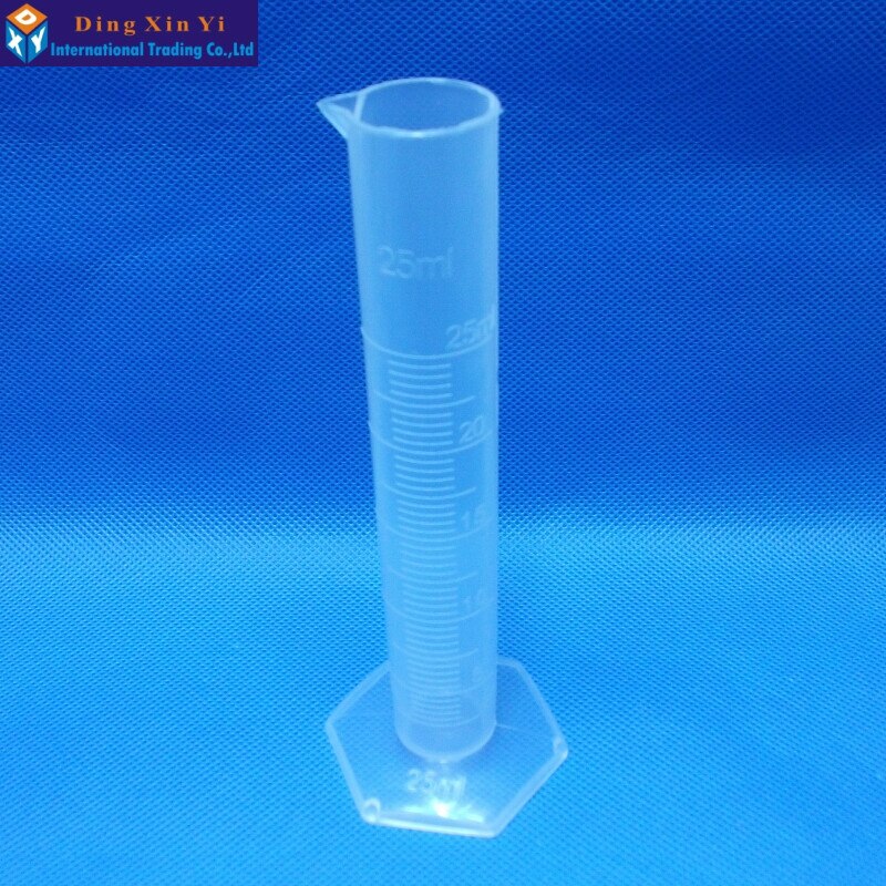 Cilindro de medición de plástico transparente, cilindro graduado para pruebas de laboratorio, 25ml, 4 unids/lote