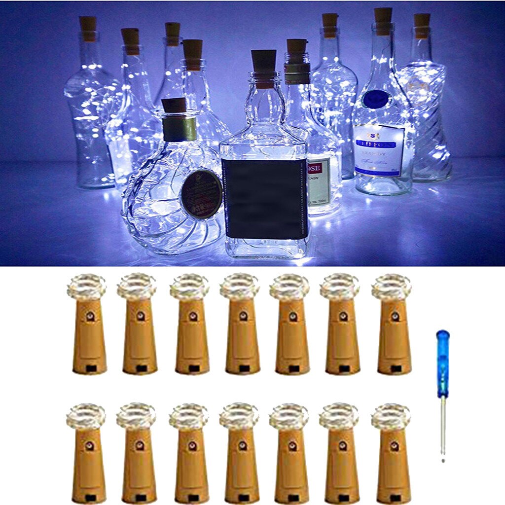 Cadena de luces 14 Uds. En forma de corcho LED luz de noche luz estrellada lámpara de botella de vino para San Valentín boda decoración del hogar #0614